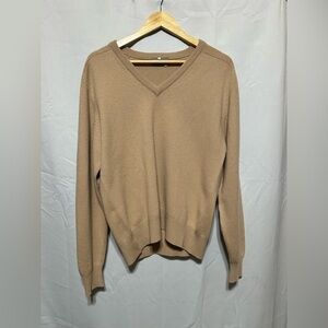 SANGER HARRIS Women's Tan V-Neck Cashmere Sweater Size L